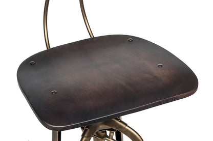 Industrial Wooden Height Adjustable Swivel Bar Stool Chair with Back - Dark French Brass - Cosy Abode