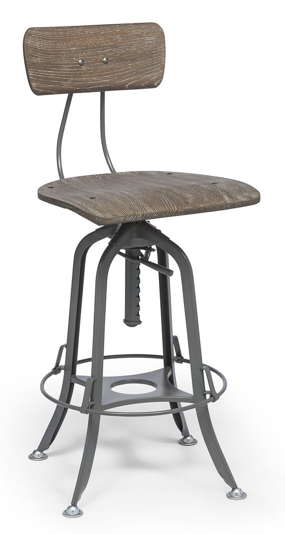Industrial Swivel Height Adjustable Grey Oak Wood Bar Stool Chair with Back - Cosy Abode