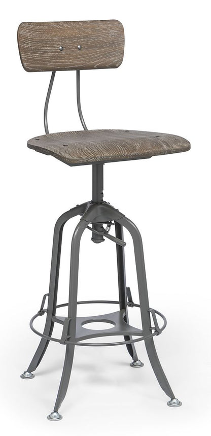 Industrial Swivel Height Adjustable Grey Oak Wood Bar Stool Chair with Back - Cosy Abode