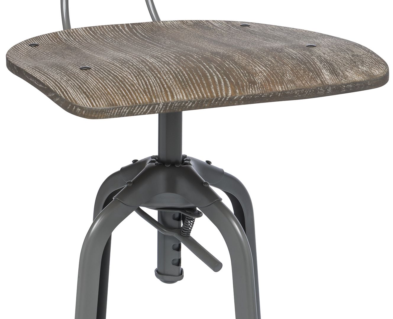 Industrial Swivel Height Adjustable Grey Oak Wood Bar Stool Chair with Back - Cosy Abode