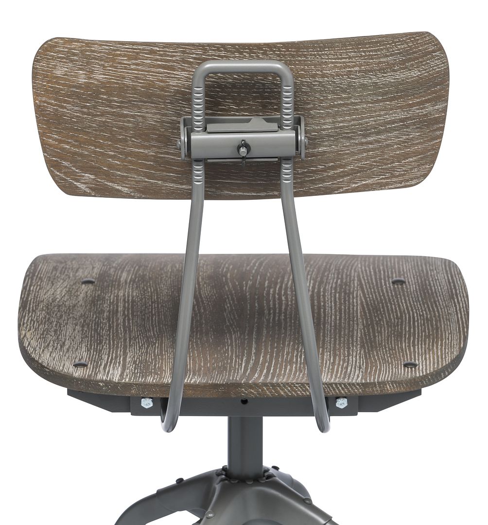 Industrial Swivel Height Adjustable Grey Oak Wood Bar Stool Chair with Back - Cosy Abode