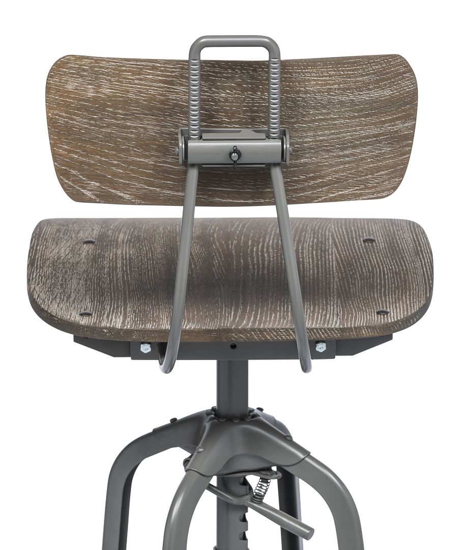 Industrial Swivel Height Adjustable Grey Oak Wood Bar Stool Chair with Back - Cosy Abode