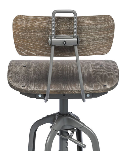 Industrial Swivel Height Adjustable Grey Oak Wood Bar Stool Chair with Back - Cosy Abode