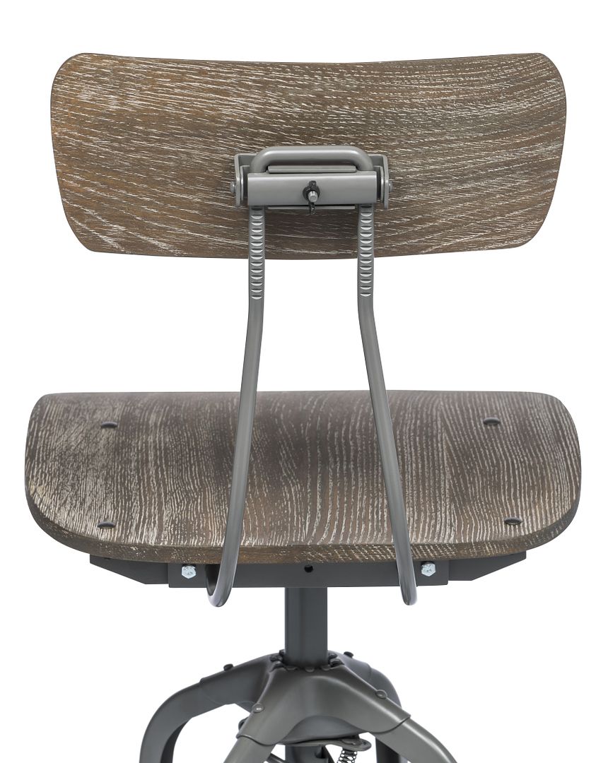 Industrial Swivel Height Adjustable Grey Oak Wood Bar Stool Chair with Back - Cosy Abode