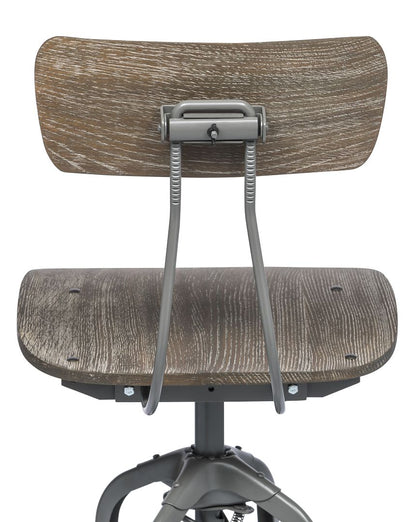 Industrial Swivel Height Adjustable Grey Oak Wood Bar Stool Chair with Back - Cosy Abode