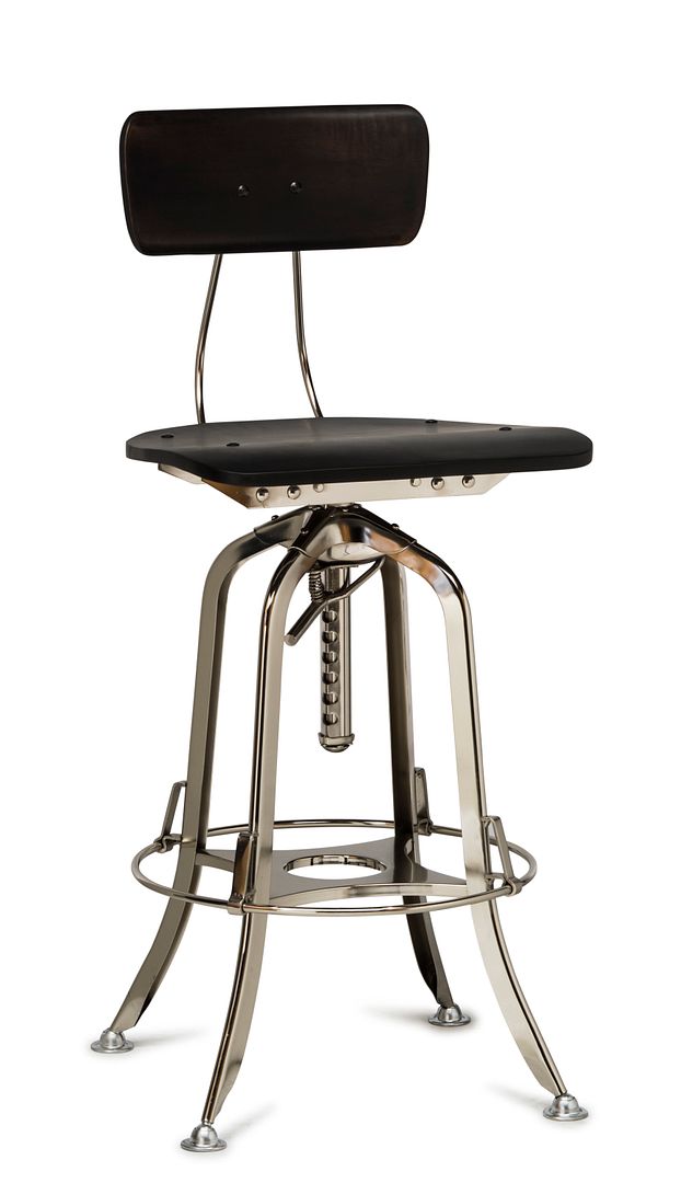 Industrial Wooden Height Adjustable Swivel Bar Stool Chair with Back - Nickel Black - Cosy Abode