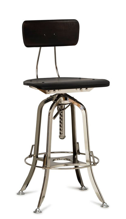 Industrial Wooden Height Adjustable Swivel Bar Stool Chair with Back - Nickel Black - Cosy Abode