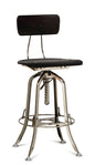 Industrial Wooden Height Adjustable Swivel Bar Stool Chair with Back - Nickel Black - Cosy Abode