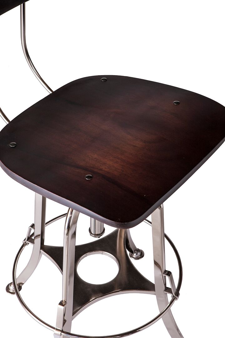 Industrial Wooden Height Adjustable Swivel Bar Stool Chair with Back - Nickel Black - Cosy Abode