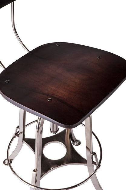 Industrial Wooden Height Adjustable Swivel Bar Stool Chair with Back - Nickel Black - Cosy Abode