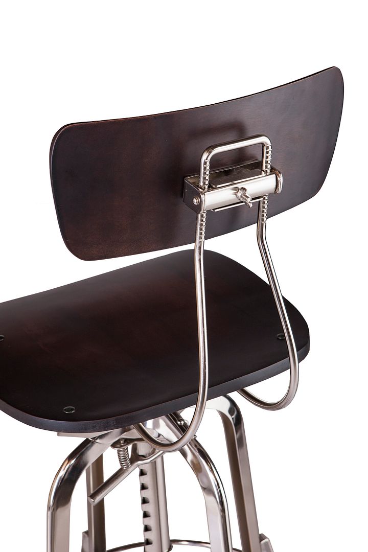 Industrial Wooden Height Adjustable Swivel Bar Stool Chair with Back - Nickel Black - Cosy Abode