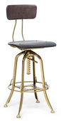 Industrial Wooden Height Adjustable Swivel Black Gold Bar Stool Chair with Back - Cosy Abode