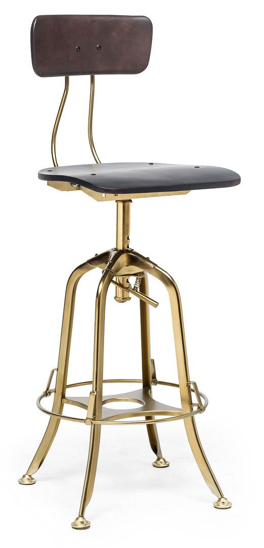Industrial Wooden Height Adjustable Swivel Black Gold Bar Stool Chair with Back - Cosy Abode