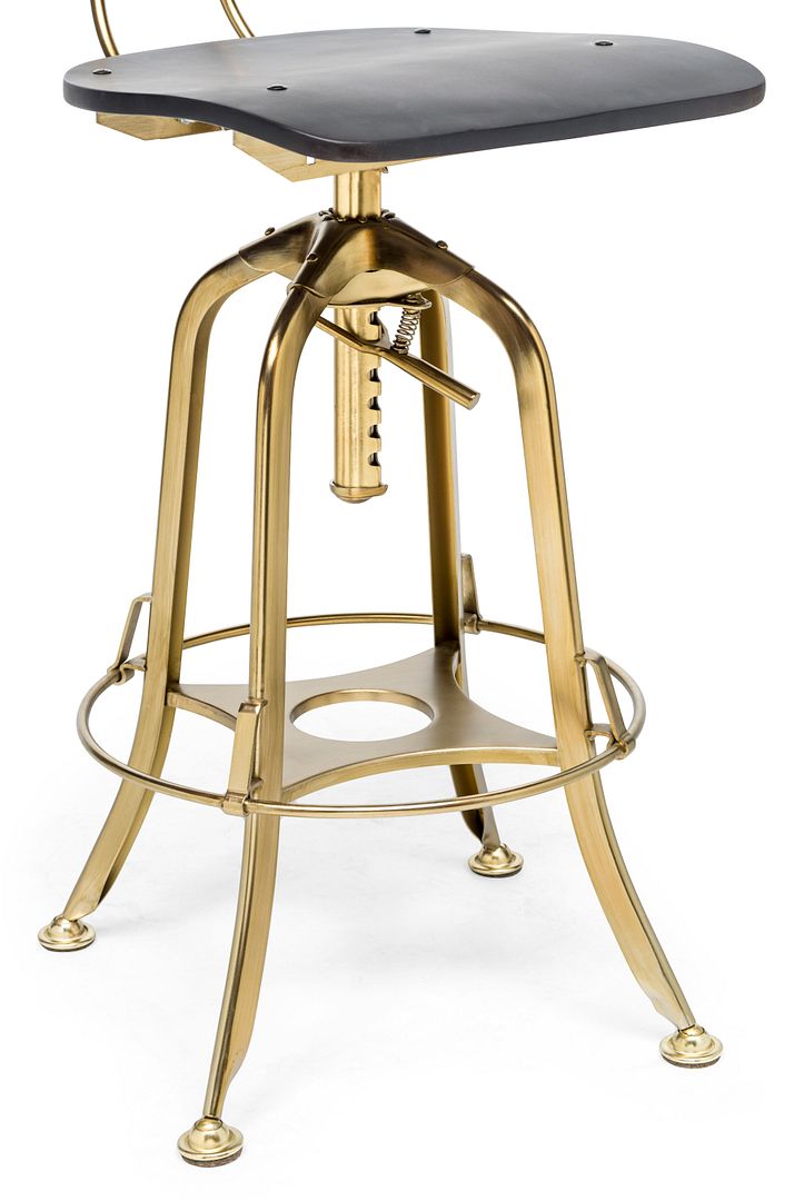 Industrial Wooden Height Adjustable Swivel Black Gold Bar Stool Chair with Back - Cosy Abode