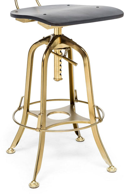 Industrial Wooden Height Adjustable Swivel Black Gold Bar Stool Chair with Back - Cosy Abode