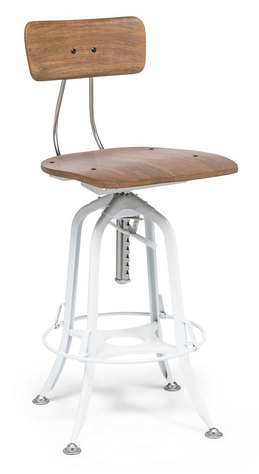 Hamptons Style White Bar Stool Chair Height Adjustable and Swivel with Natural Wood Top - Cosy Abode