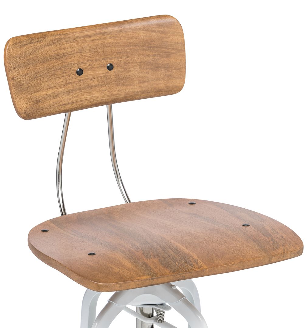 Hamptons Style White Bar Stool Chair Height Adjustable and Swivel with Natural Wood Top - Cosy Abode