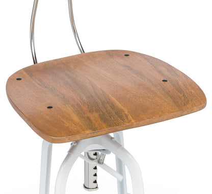 Hamptons Style White Bar Stool Chair Height Adjustable and Swivel with Natural Wood Top - Cosy Abode
