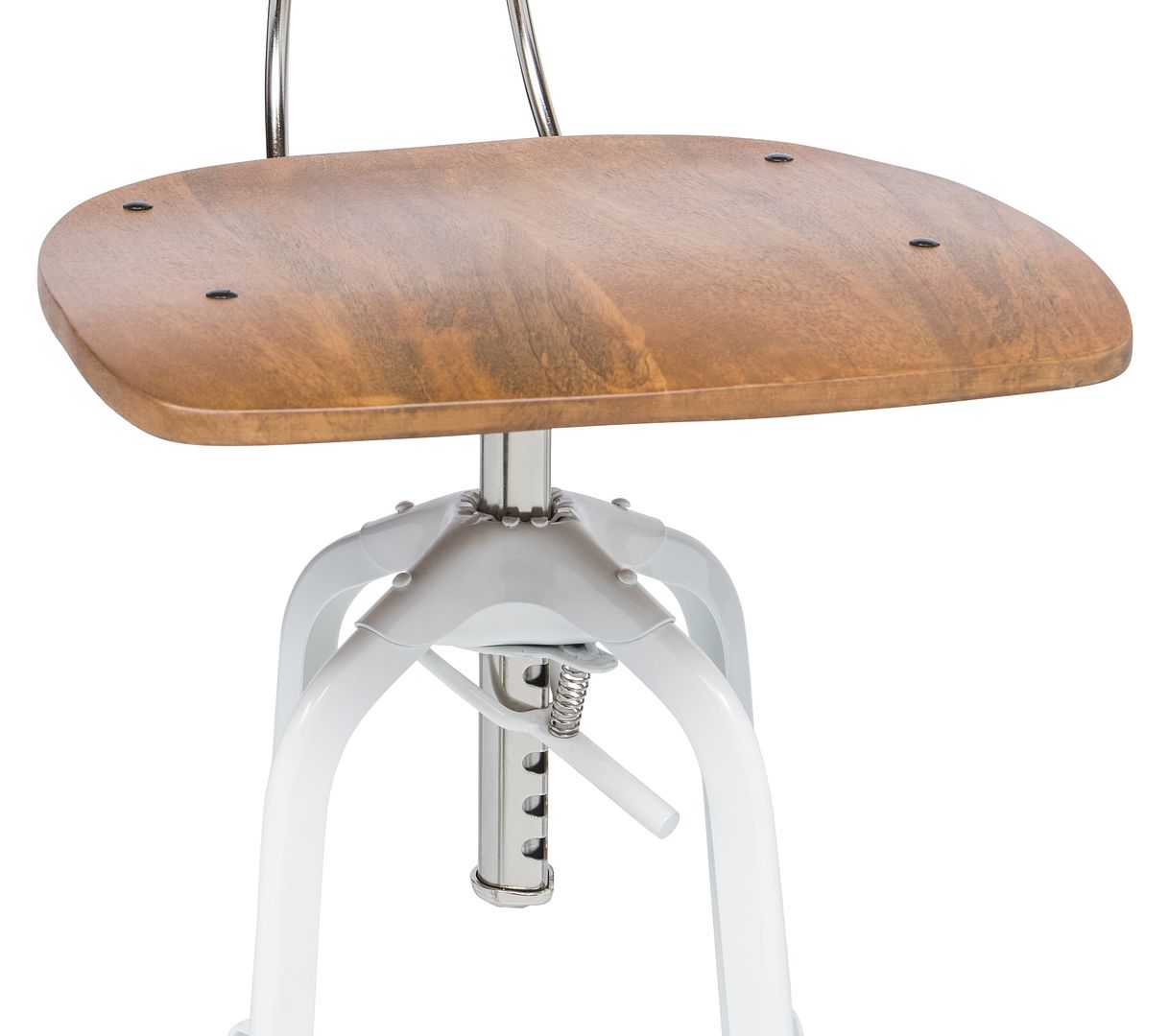 Hamptons Style White Bar Stool Chair Height Adjustable and Swivel with Natural Wood Top - Cosy Abode