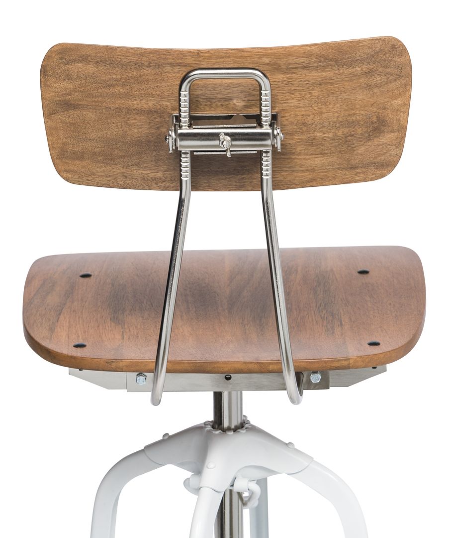 Hamptons Style White Bar Stool Chair Height Adjustable and Swivel with Natural Wood Top - Cosy Abode