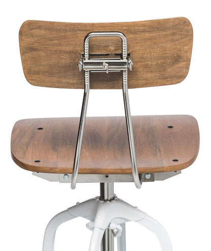 Hamptons Style White Bar Stool Chair Height Adjustable and Swivel with Natural Wood Top - Cosy Abode