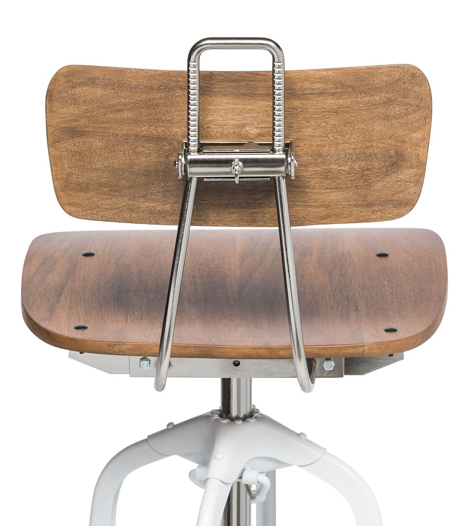 Hamptons Style White Bar Stool Chair Height Adjustable and Swivel with Natural Wood Top - Cosy Abode