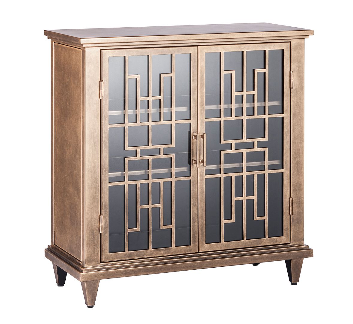 Iron Glass Buffet Sideboard Cabinet with 3 Level Storage in Brass Finish - Cosy Abode