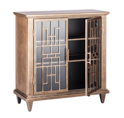 Iron Glass Buffet Sideboard Cabinet with 3 Level Storage in Brass Finish - Cosy Abode