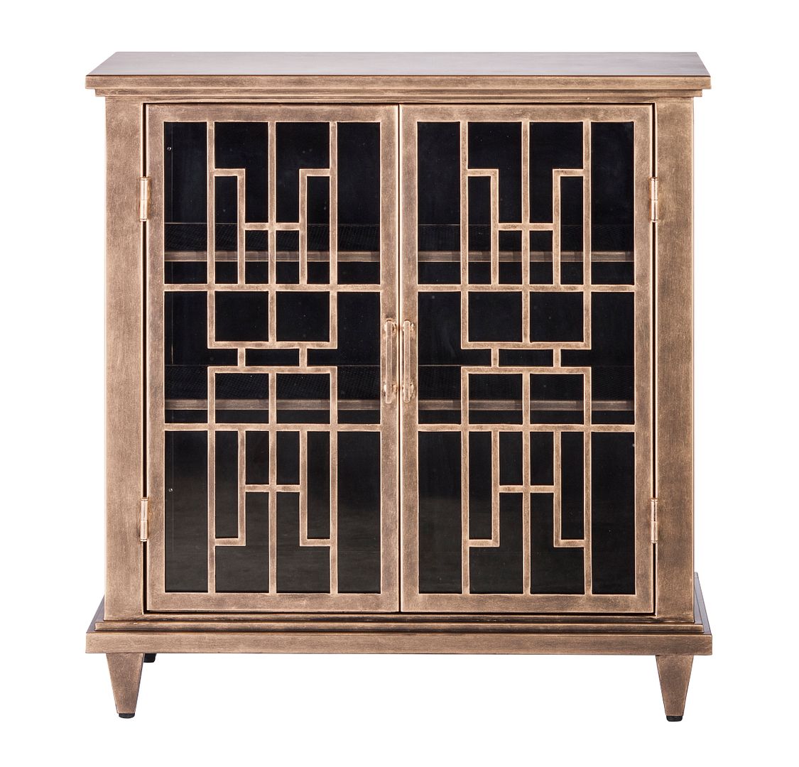 Iron Glass Buffet Sideboard Cabinet with 3 Level Storage in Brass Finish - Cosy Abode
