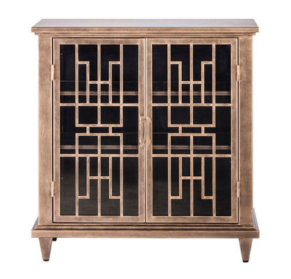 Iron Glass Buffet Sideboard Cabinet with 3 Level Storage in Brass Finish - Cosy Abode