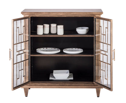 Iron Glass Buffet Sideboard Cabinet with 3 Level Storage in Brass Finish - Cosy Abode