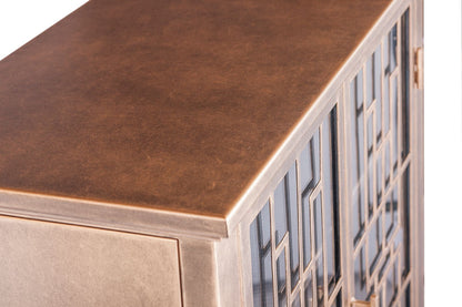 Iron Glass Buffet Sideboard Cabinet with 3 Level Storage in Brass Finish - Cosy Abode