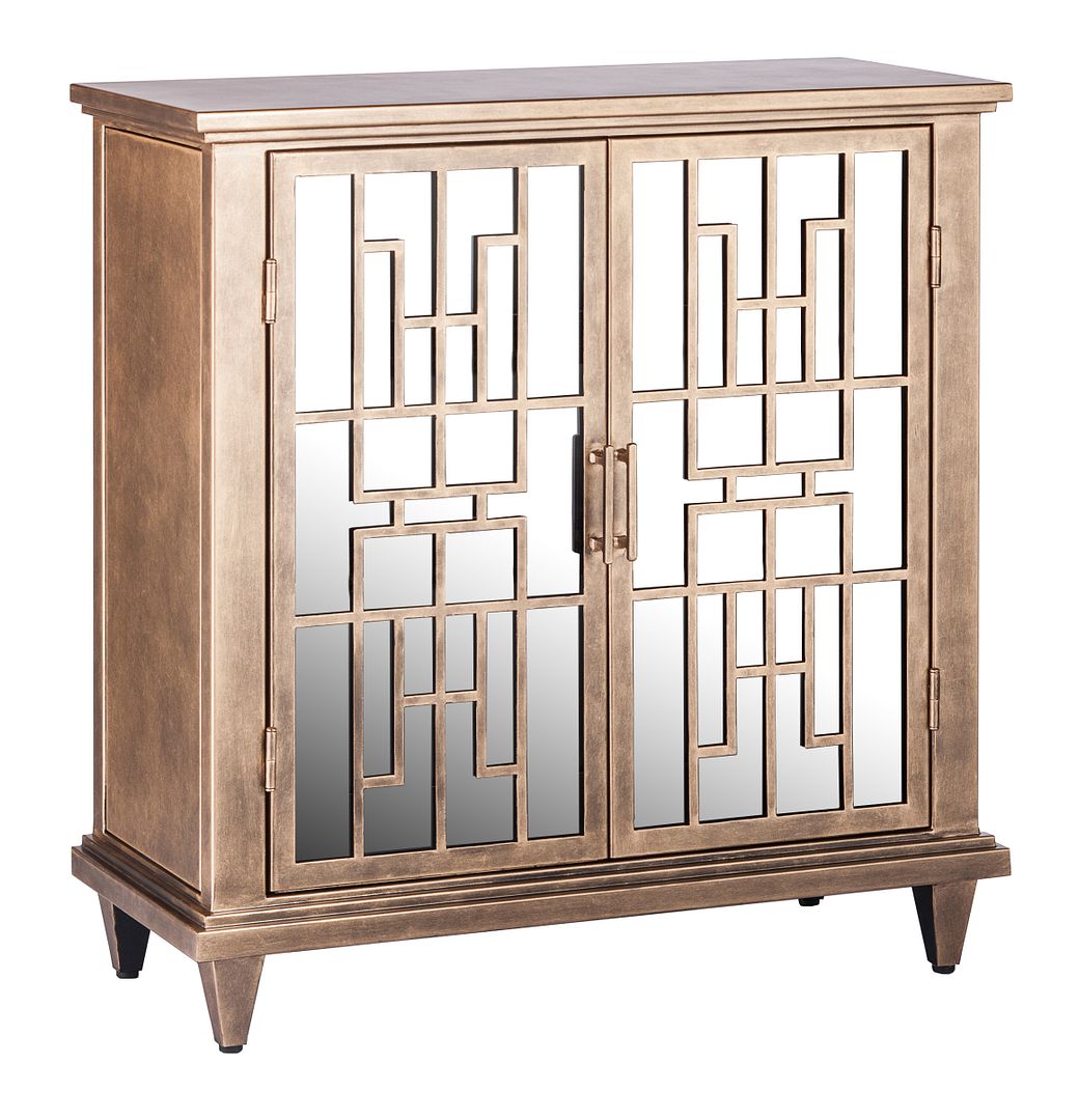 Sideboard Buffet Cabinet Storage with Mirrored Glass Doors in French Brass Finish - Cosy Abode