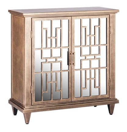 Sideboard Buffet Cabinet Storage with Mirrored Glass Doors in French Brass Finish - Cosy Abode