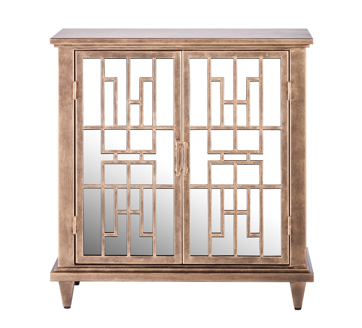 Sideboard Buffet Cabinet Storage with Mirrored Glass Doors in French Brass Finish - Cosy Abode