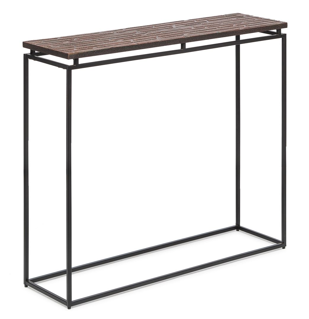 Modern Black Narrow Hallway Console Table with Copper Textured Wood Top - Cosy Abode
