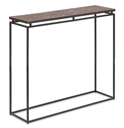 Modern Black Narrow Hallway Console Table with Copper Textured Wood Top - Cosy Abode