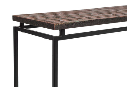 Modern Black Narrow Hallway Console Table with Copper Textured Wood Top - Cosy Abode