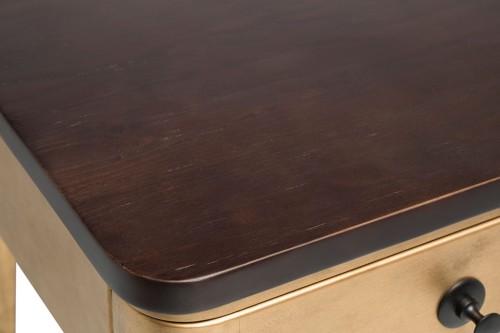 Modern Bedside Table in Brass Finish with Storage Drawer and Wood Top - Cosy Abode