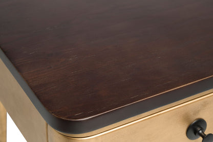 Modern Bedside Table in Brass Finish with Storage Drawer and Wood Top - Cosy Abode