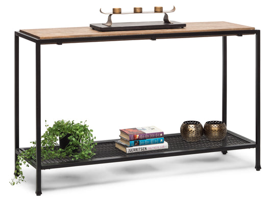 Black Iron Hallway Console Table with Distressed Wood Top - Cosy Abode
