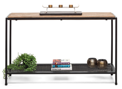 Black Iron Hallway Console Table with Distressed Wood Top - Cosy Abode