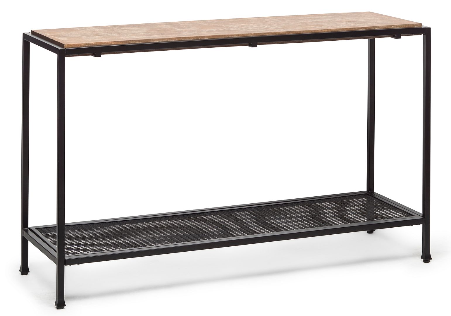 Black Iron Hallway Console Table with Distressed Wood Top - Cosy Abode