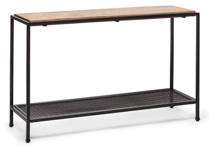 Black Iron Hallway Console Table with Distressed Wood Top - Cosy Abode
