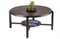 Black Round Coffee Table with Storage Shelf in Copper Finish Top - Cosy Abode