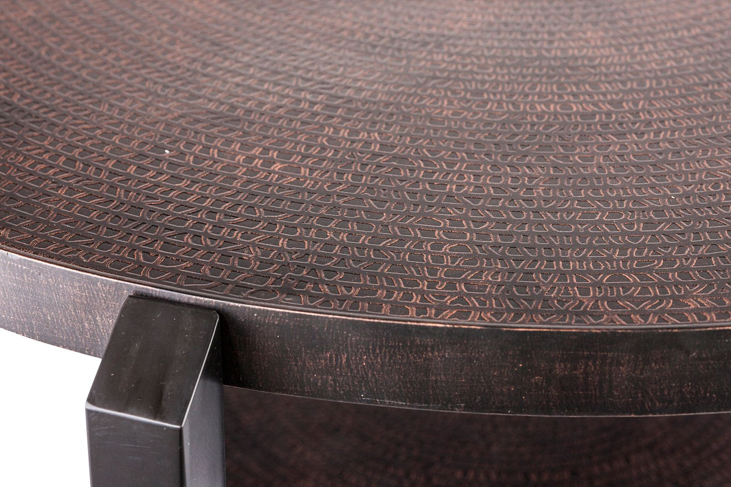 Black Round Coffee Table with Storage Shelf in Copper Finish Top - Cosy Abode