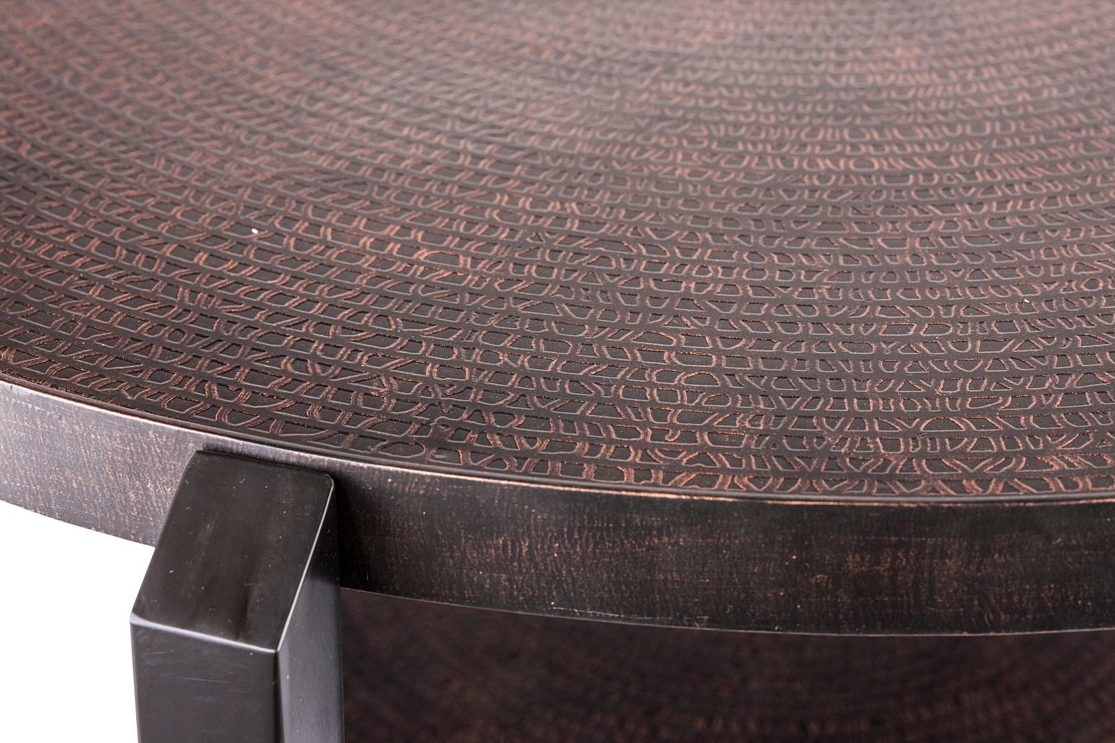 Black Round Coffee Table with Storage Shelf in Copper Finish Top - Cosy Abode