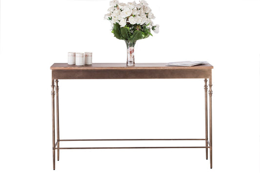 Wooden Iron Narrow Hallway Console Table with Finial Legs - Cosy Abode