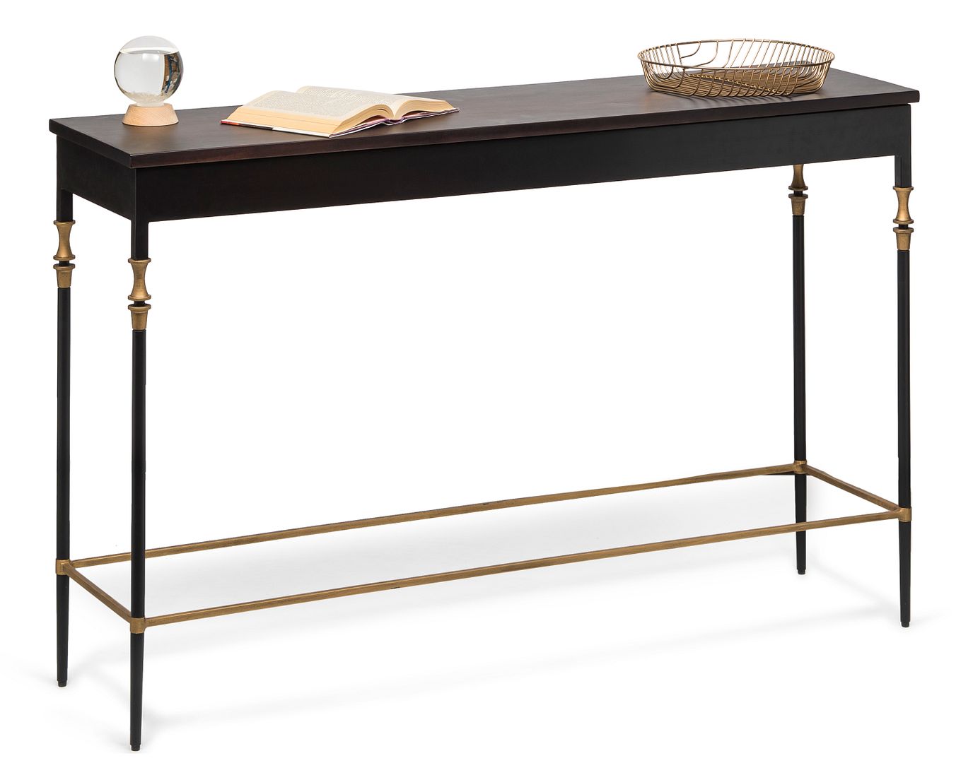 Gold Black Wooden Slim Hallway Console Table with Finial Legs - Cosy Abode