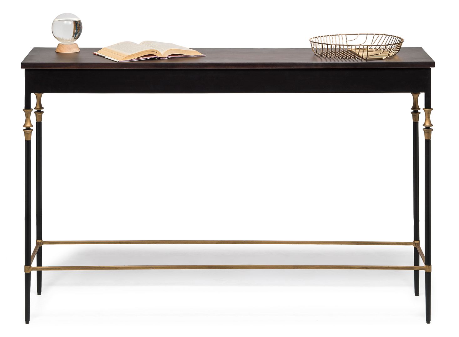 Gold Black Wooden Slim Hallway Console Table with Finial Legs - Cosy Abode